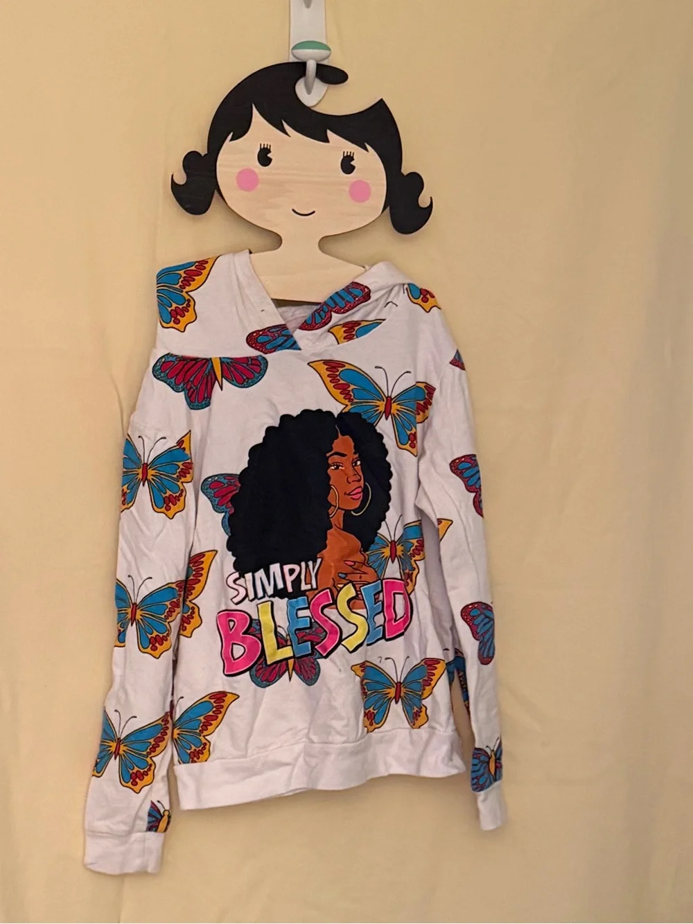 On Fire Cotton Simply Blessed Butterflies Girls Hoodie. Sz 12L